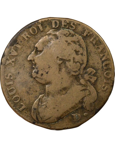 Louis XVI au Faisceau 12 deniers Cuivre 1793 P Dijon