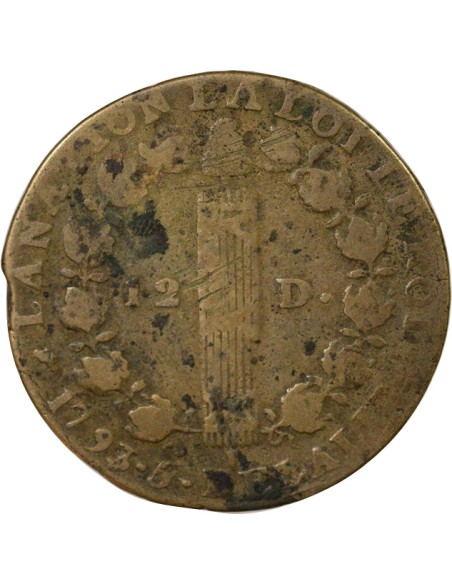 Louis XVI au Faisceau 12 deniers Cuivre 1793 P Dijon