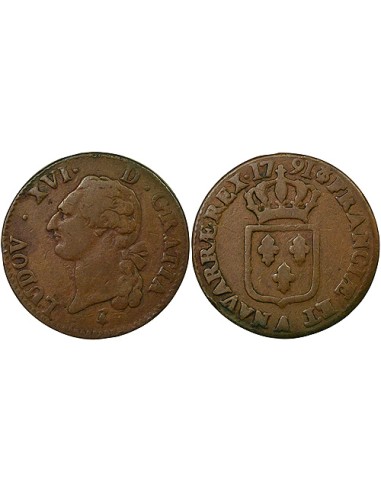 Louis XVI A l'Ecu 1 sol Cuivre 1791 A - Paris