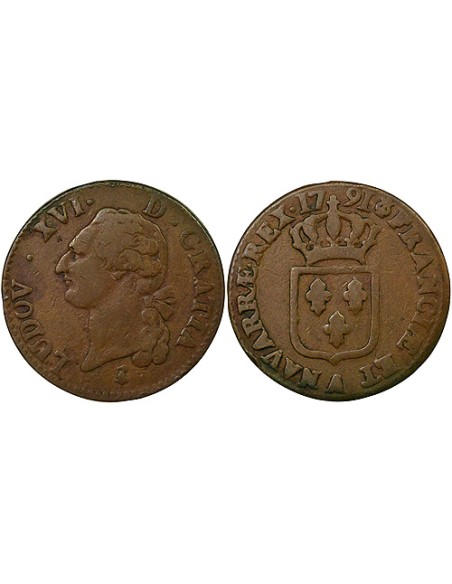 Louis XVI A l'Ecu 1 sol Cuivre 1791 A - Paris