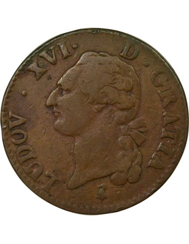 Louis XVI A l'Ecu 1 sol Cuivre 1791 A - Paris