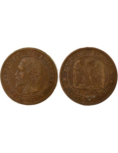 Napoléon III Tête nue 2 centimes Bronze 1853 A - Paris