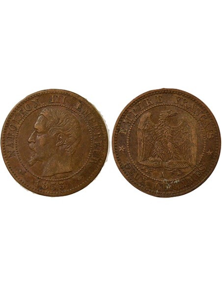 Napoléon III Tête nue 2 centimes Bronze 1853 A - Paris