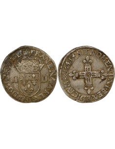 Louis XIII A la Croix fleurdelisée 1/4 ecu Argent 1643 N Montpellier