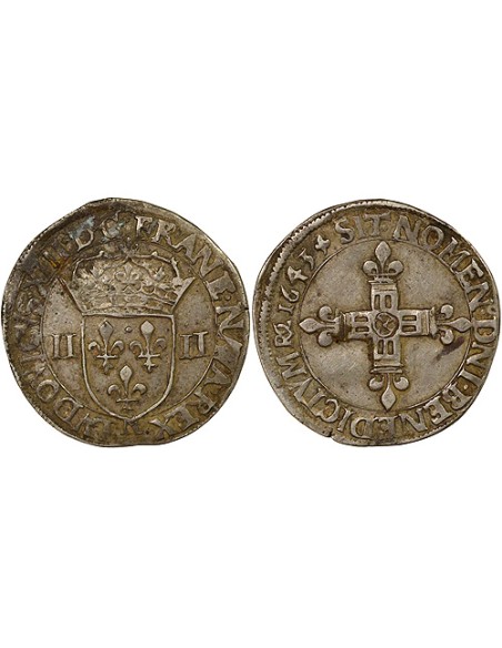 Louis XIII A la Croix fleurdelisée 1/4 ecu Argent 1643 N Montpellier