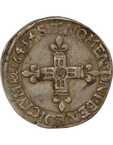 Louis XIII A la Croix fleurdelisée 1/4 ecu Argent 1643 N Montpellier