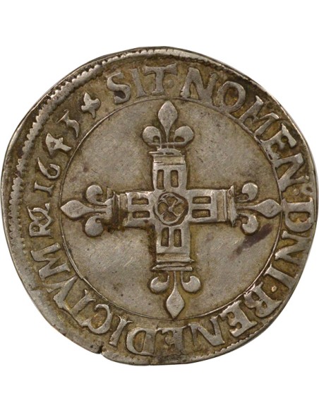 Louis XIII A la Croix fleurdelisée 1/4 ecu Argent 1643 N Montpellier