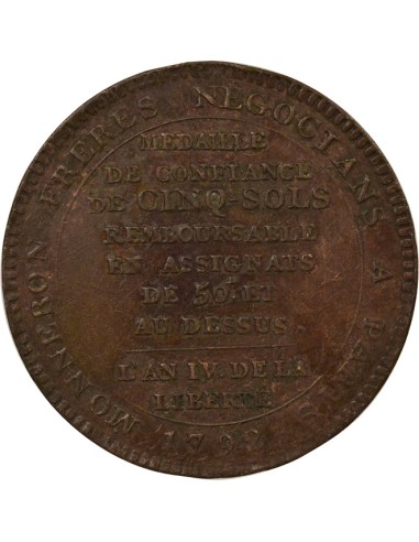 au Serment 5 sols Cuivre 1792 Birmingham