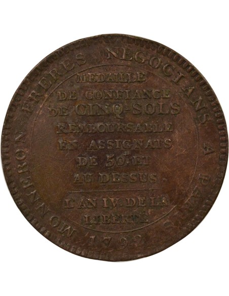 au Serment 5 sols Cuivre 1792 Birmingham