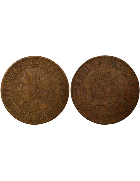 Napoléon III Tête nue 2 centimes Bronze 1853 A - Paris