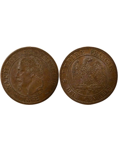 Napoléon III Tête Laurée 2 centimes Bronze 1862 K Bordeaux