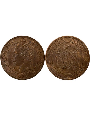 Napoléon III Tête Laurée 2 centimes Bronze 1862 K Bordeaux