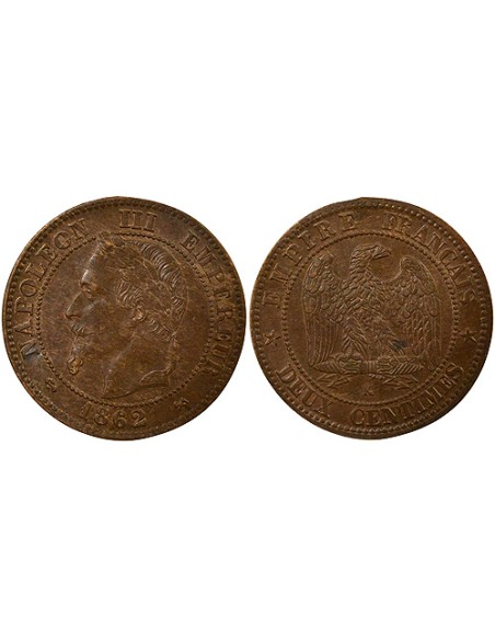 Napoléon III Tête Laurée 2 centimes Bronze 1862 K Bordeaux