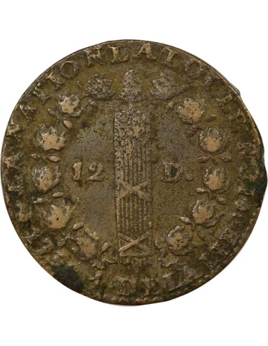 Louis XVI au Faisceau 12 deniers Cuivre 1792 T Nantes