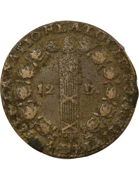 Louis XVI au Faisceau 12 deniers Cuivre 1792 T Nantes