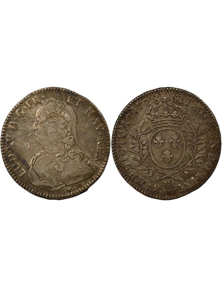 Louis XV au Buste Habillé 1/2 écu Argent 1728 BB Strasbourg