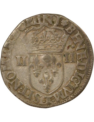 Henri III Croix de Face 1/4 écu Argent 1589 T Nantes