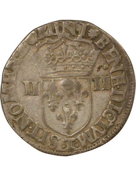 Henri III Croix de Face 1/4 écu Argent 1589 T Nantes