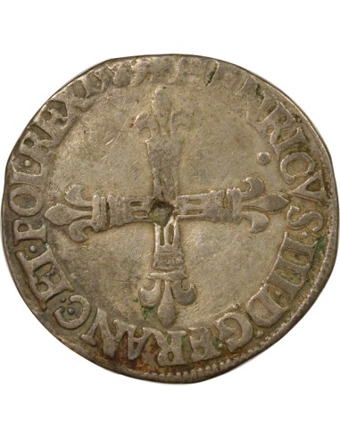Henri III Croix de Face 1/4 écu Argent 1589 T Nantes