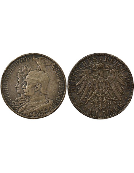 Etats Allemands (Prusse) Guillaume II de Prusse 2 mark Argent 1901 A Berlin