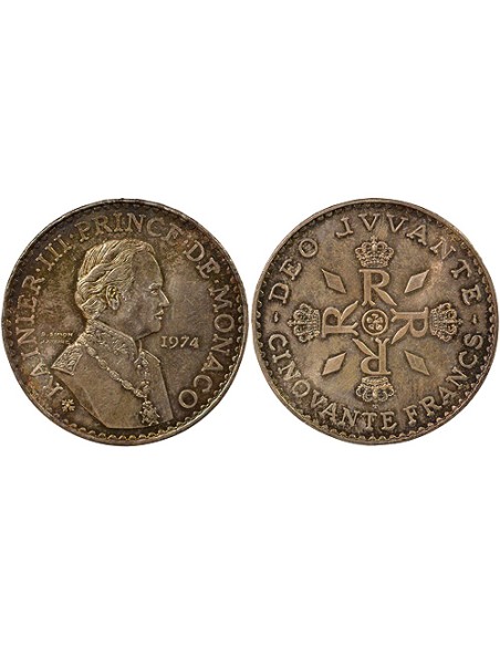 Monaco Rainier III de Monaco 50 francs Argent 1974 Pessac