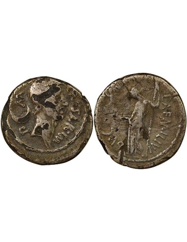 République Romaine Jules César Vénus debout 1 denier Cuivre plaqué Argent 44 Av JC