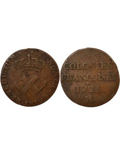 Colonies Françaises Louis XV 9 deniers Cuivre 1721 H La Rochelle