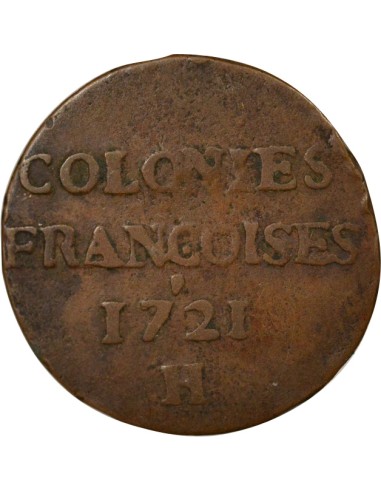 Colonies Françaises Louis XV 9 deniers Cuivre 1721 H La Rochelle