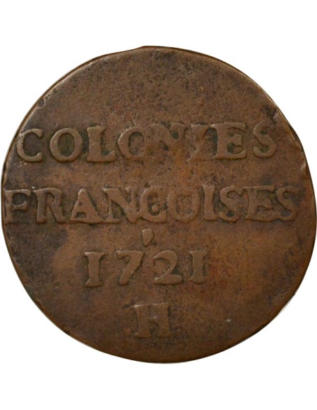 Colonies Françaises Louis XV 9 deniers Cuivre 1721 H La Rochelle