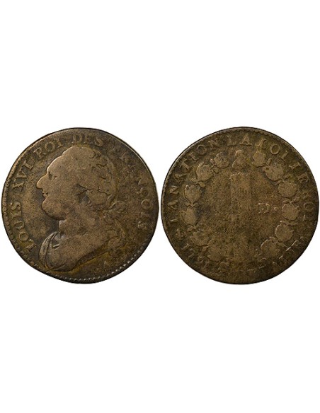 Louis XVI au Faisceau 12 deniers Cuivre 1791 A - Paris