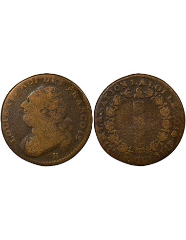 Louis XVI au Faisceau 12 deniers Cuivre 1791 B Rouen