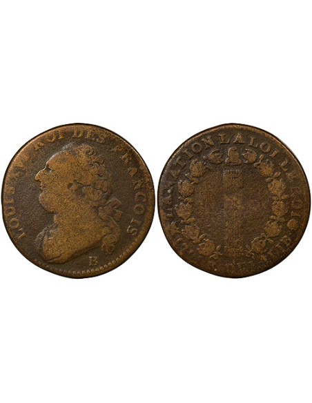 Louis XVI au Faisceau 12 deniers Cuivre 1791 B Rouen