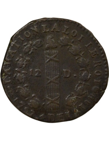 Louis XVI au Faisceau 12 deniers Cuivre 1792 Q Perpignan