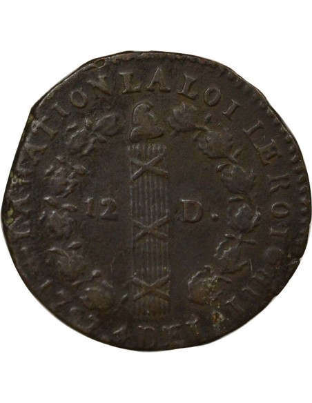 Louis XVI au Faisceau 12 deniers Cuivre 1792 Q Perpignan