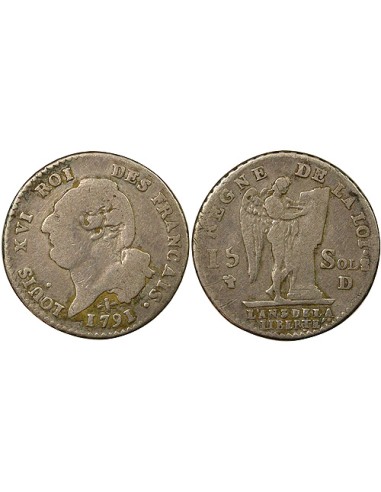 Louis XVI au Génie 15 sols Argent 1791 D Lyon