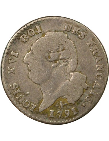Louis XVI au Génie 15 sols Argent 1791 D Lyon