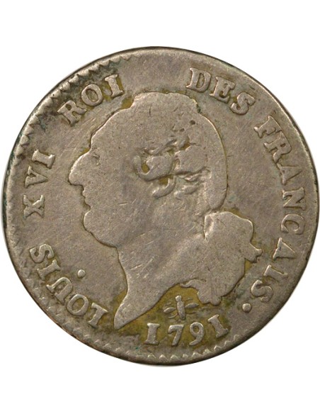 Louis XVI au Génie 15 sols Argent 1791 D Lyon