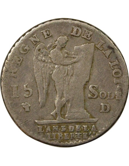 Louis XVI au Génie 15 sols Argent 1791 D Lyon