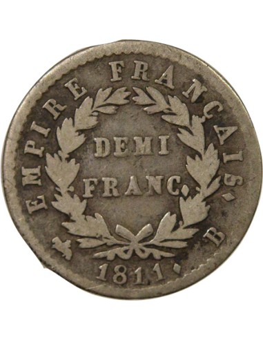 Roi d'Italie Empire 1/2 franc Argent 1811 B Rouen