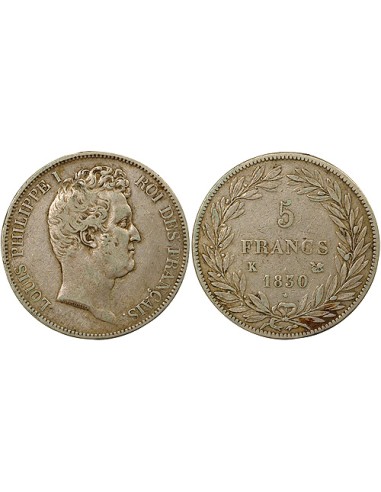 Louis-Philippe Ier Tr. en Creux 5 francs Argent 1830 K Bordeaux
