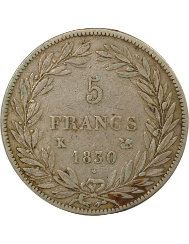 Louis-Philippe Ier Tr. en Creux 5 francs Argent 1830 K Bordeaux
