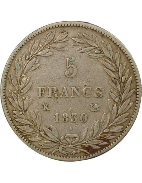Louis-Philippe Ier Tr. en Creux 5 francs Argent 1830 K Bordeaux
