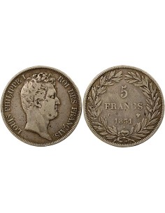 Louis-Philippe Ier Tr. en Creux 5 francs Argent 1831 Q Perpignan
