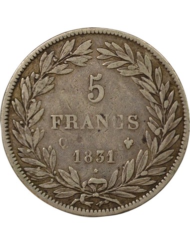 Louis-Philippe Ier Tr. en Creux 5 francs Argent 1831 Q Perpignan