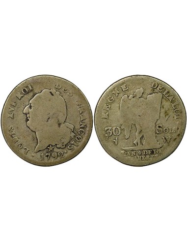 Louis XVI au Génie 30 sols Argent 1792 W Lille