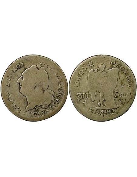 Louis XVI au Génie 30 sols Argent 1792 W Lille