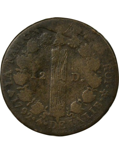 Louis XVI au Faisceau 12 deniers Cuivre 1792 BB Strasbourg