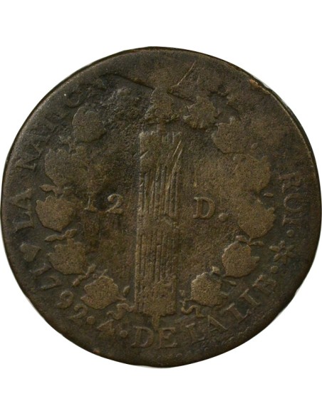 Louis XVI au Faisceau 12 deniers Cuivre 1792 BB Strasbourg