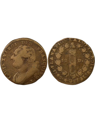 Louis XVI au Faisceau 12 deniers Cuivre 1792 I Limoges