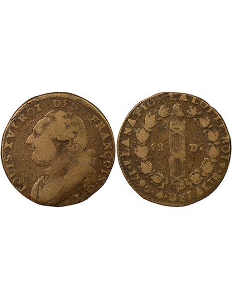 Louis XVI au Faisceau 12 deniers Cuivre 1792 I Limoges